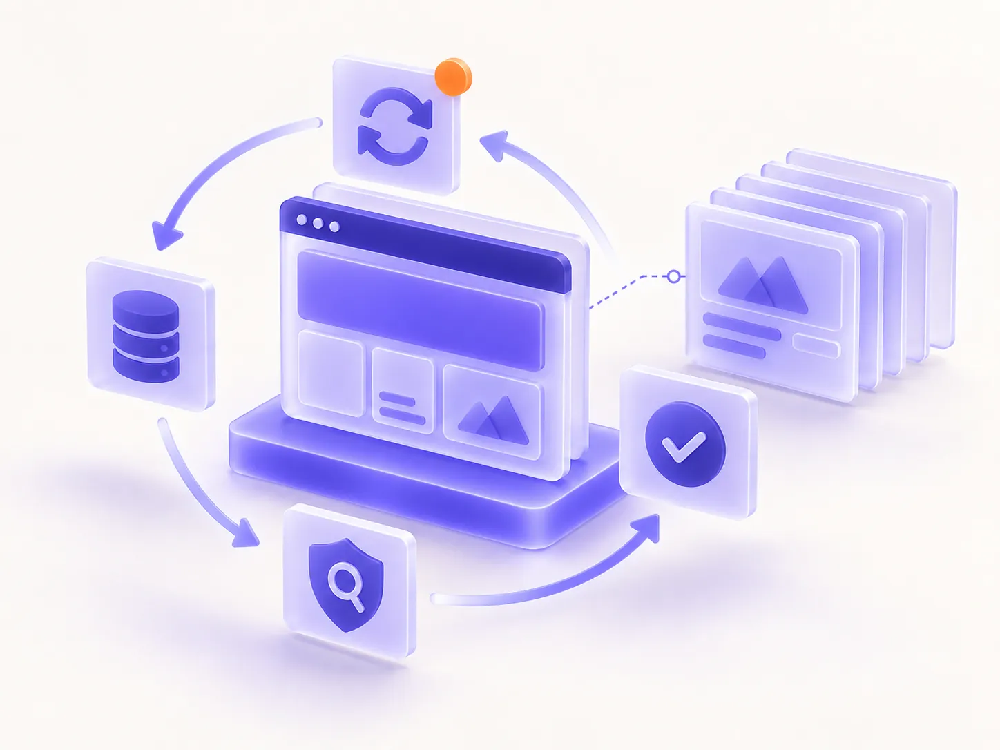 Web sitesi güncelleme, yedekleme, güvenlik taraması ve doğrulama kontrollerinin planlı döngüde yürütülmesini anlatan görsel