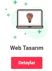Web Tasarım başlıklı, dizüstü bilgisayar simgeli ve kırmızı Detaylar düğmeli hizmet kartı
